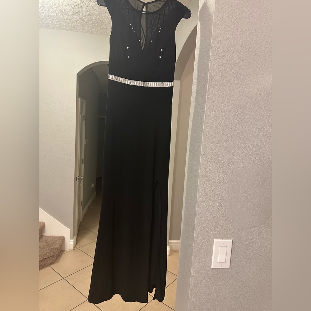 Black formal dress with rhinestone details
